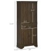 HOMCOM 72" Farmhouse Pantry Cabinet Walnut 4-Door Kitchen Storage with Drawer Shelves