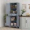 HOMCOM 67" 4-Door Kitchen Pantry with Drawer and Adjustable Shelves, Gray