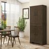HOMCOM 72" Farmhouse Pantry Cabinet Walnut 4-Door Kitchen Storage with Drawer Shelves