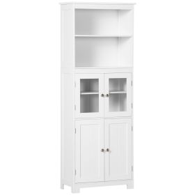 HOMCOM 63" White Kitchen Hutch Cabinet 4-Door Pantry Storage Adjustable Shelf Dining Room Organizer